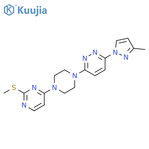 3-(3-methyl-1H-pyrazol-1-yl)-6-{4-[2-(methylsulfanyl)pyrimidin-4-yl]piperazin-1-yl}pyridazine structure