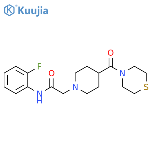 N-(2-fluorophenyl)-2-[4-(thiomorpholine-4-carbonyl)piperidin-1-yl]acetamide structure