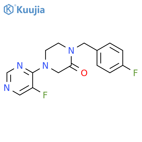 1-[(4-fluorophenyl)methyl]-4-(5-fluoropyrimidin-4-yl)piperazin-2-one structure