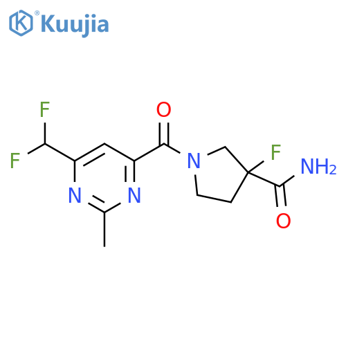 1-[6-(difluoromethyl)-2-methylpyrimidine-4-carbonyl]-3-fluoropyrrolidine-3-carboxamide structure