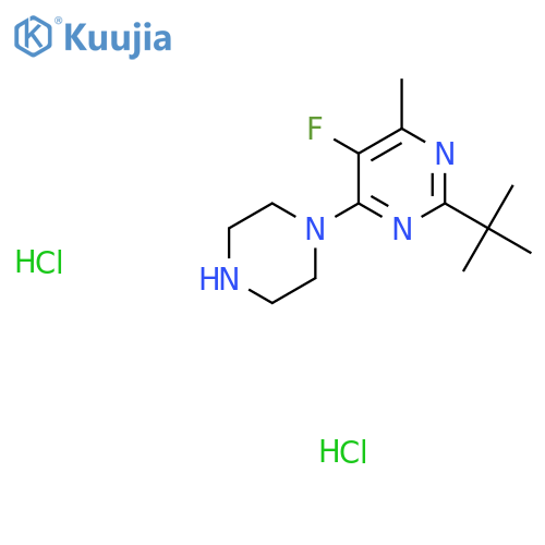 2-Tert-butyl-5-fluoro-4-methyl-6-(piperazin-1-yl)pyrimidine dihydrochloride structure