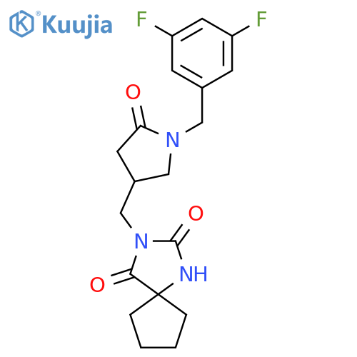 3-({1-[(3,5-Difluorophenyl)methyl]-5-oxopyrrolidin-3-yl}methyl)-1,3-diazaspiro[4.4]nonane-2,4-dione structure