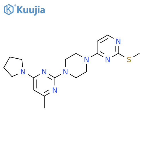 4-methyl-2-{4-[2-(methylsulfanyl)pyrimidin-4-yl]piperazin-1-yl}-6-(pyrrolidin-1-yl)pyrimidine structure