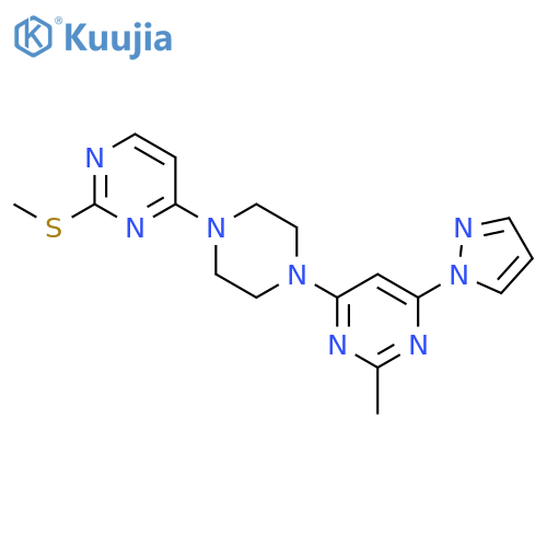 2-methyl-4-{4-[2-(methylsulfanyl)pyrimidin-4-yl]piperazin-1-yl}-6-(1H-pyrazol-1-yl)pyrimidine structure