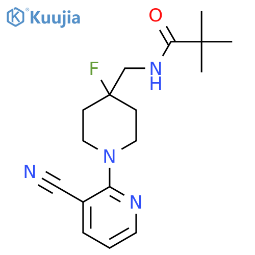 N-{[1-(3-cyanopyridin-2-yl)-4-fluoropiperidin-4-yl]methyl}-2,2-dimethylpropanamide structure