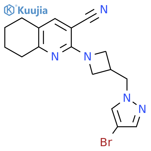 2-{3-[(4-bromo-1H-pyrazol-1-yl)methyl]azetidin-1-yl}-5,6,7,8-tetrahydroquinoline-3-carbonitrile structure