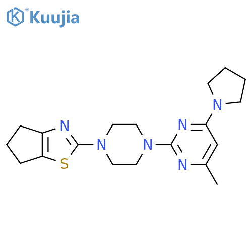 2-(4-{4H,5H,6H-cyclopenta[d][1,3]thiazol-2-yl}piperazin-1-yl)-4-methyl-6-(pyrrolidin-1-yl)pyrimidine structure