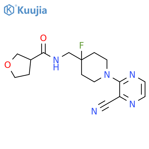 N-{[1-(3-cyanopyrazin-2-yl)-4-fluoropiperidin-4-yl]methyl}oxolane-3-carboxamide structure