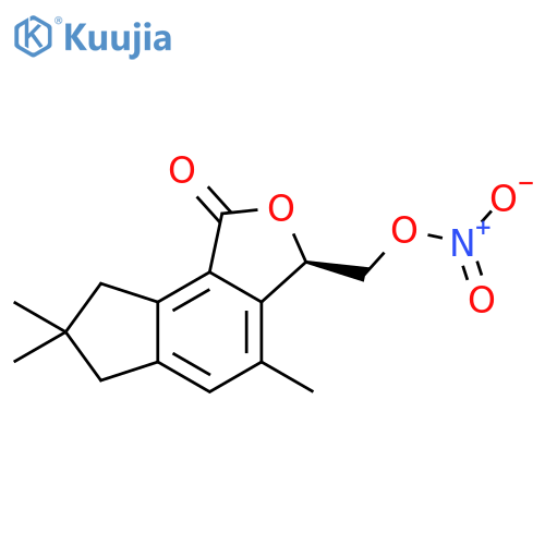 1H-Indeno[4,5-c]furan-1-one, 3,6,7,8-tetrahydro-4,7,7-trimethyl-3-[(nitrooxy)methyl]-, (3R)- structure