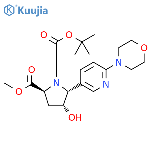 1,2-Pyrrolidinedicarboxylic acid, 4-hydroxy-5-[6-(4-morpholinyl)-3-pyridinyl]-, 1-(1,1-dimethylethyl) 2-methyl ester, (2S,4R,5R)- structure