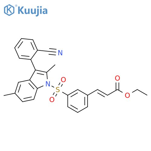 2-Propenoic acid, 3-[3-[[3-(2-cyanophenyl)-2,5-dimethyl-1H-indol-1-yl]sulfonyl]phenyl]-, ethyl ester, (2E)- structure