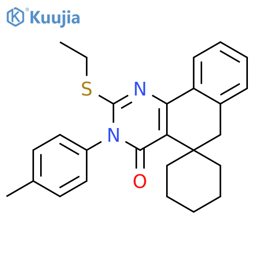 <br>2-(ethylsulfanyl)-3-(4-methylphenyl)-3H-spiro[benzo[h]quinazoline-5,1'-cycl ohexan]-4(6H)-one structure