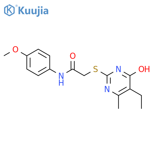 <br>2-(5-Ethyl-4-hydroxy-6-methyl-pyrimidin-2-ylsulfanyl)-N-(4-methoxy-phenyl)- acetamide structure