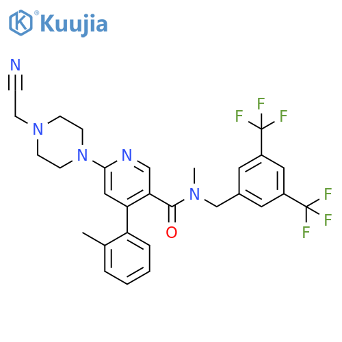 3-Pyridinecarboxamide,N-[[3,5-bis(trifluoromethyl)phenyl]methyl]-6-[4-(cyanomethyl)-1-piperazinyl]-N-methyl-4-(2-methylphenyl)- structure