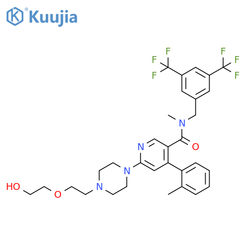 3-Pyridinecarboxamide,N-[[3,5-bis(trifluoromethyl)phenyl]methyl]-6-[4-[2-(2-hydroxyethoxy)ethyl]-1-piperazinyl]-N-methyl-4-(2-methylphenyl)- structure