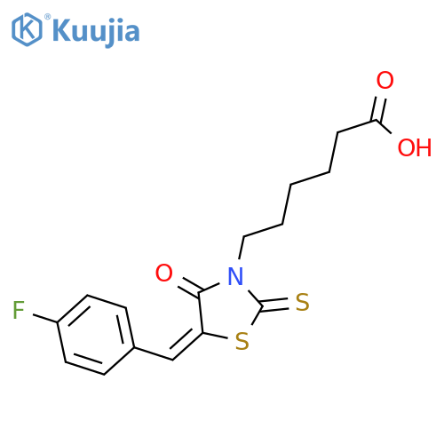 6-(5Z)-5-(4-fluorophenyl)methylidene-4-oxo-2-sulfanylidene-1,3-thiazolidin-3-ylhexanoic acid structure