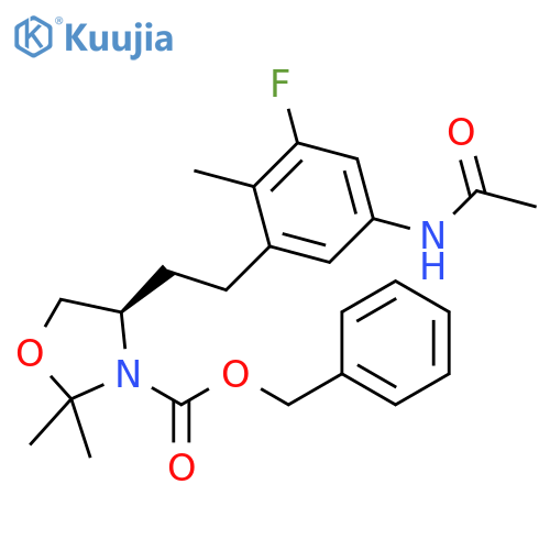 benzyl (R)-4-(5-acetamido-3-fluoro-2-methylphenethyl)-2,2-dimethyloxazolidine-3-carboxylate structure