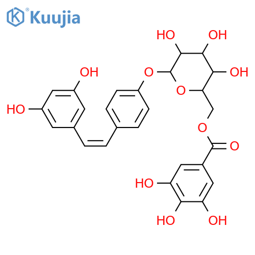 β-D-Glucopyranoside, 4-[(1Z)-2-(3,5-dihydroxyphenyl)ethenyl]phenyl, 6-(3,4,5-trihydroxybenzoate) structure