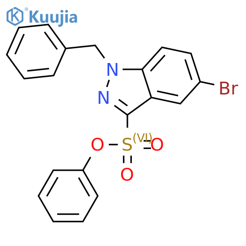 1H-Indazole-3-sulfonic acid, 5-bromo-1-(phenylmethyl)-, phenyl ester structure