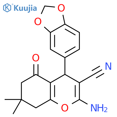 4H-1-Benzopyran-3-carbonitrile,2-amino-4-(1,3-benzodioxol-5-yl)-5,6,7,8-tetrahydro-7,7-dimethyl-5-oxo- structure