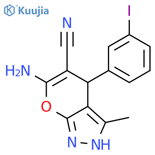 <br>6-Amino-4-(3-iodo-phenyl)-3-methyl-1,4-dihydro-pyrano[2,3-c]pyrazole-5-carb onitrile structure