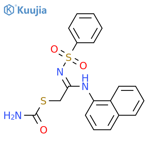 (Z)-N'-(benzenesulfonyl)-2-(carbamoylsulfanyl)-N-(naphthalen-1-yl)ethanimidamide structure
