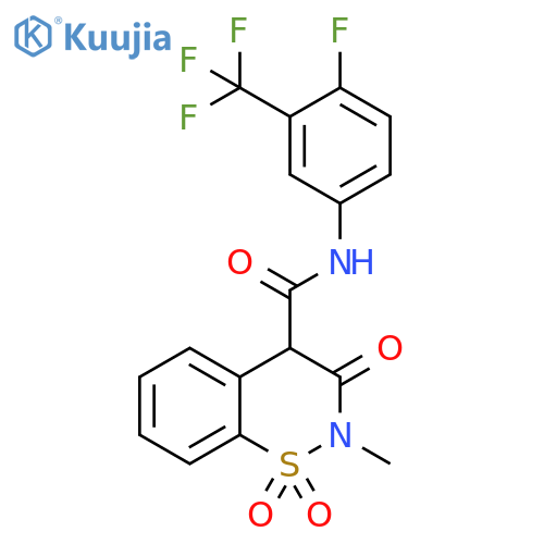 N-[4-fluoro-3-(trifluoromethyl)phenyl]-2-methyl-1,1,3-trioxo-4H-1$l^{6},2-benzothiazine-4-carboxamide structure