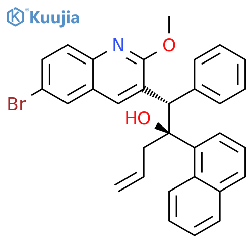 3-Quinolineethanol, 6-bromo-2-methoxy-α-1-naphthalenyl-β-phenyl-α-2-propen-1-yl-, (αS,βS)- structure