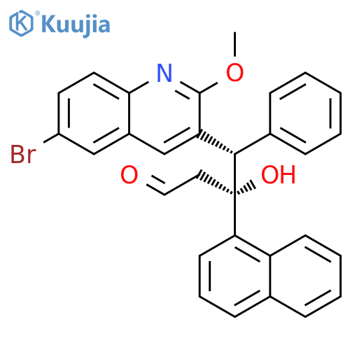 3-Quinolinebutanal, 6-bromo-β-hydroxy-2-methoxy-β-1-naphthalenyl-γ-phenyl-, (βR,γS)- structure