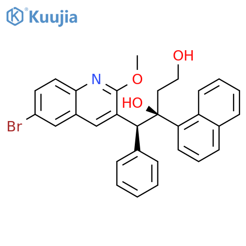 1,3-Butanediol, 4-(6-bromo-2-methoxy-3-quinolinyl)-3-(1-naphthalenyl)-4-phenyl-, (3R,4S)- structure