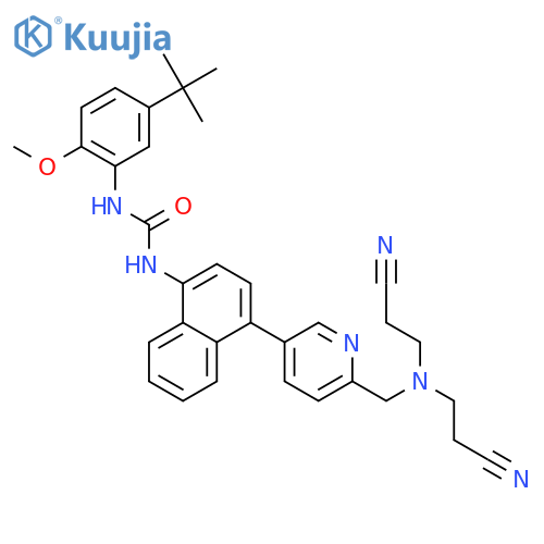 Urea,N-[4-[6-[[bis(2-cyanoethyl)amino]methyl]-3-pyridinyl]-1-naphthalenyl]-N'-[5-(1,1-dimethylethyl)-2-methoxyphenyl]- structure
