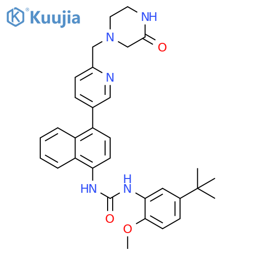 Urea,N-[5-(1,1-dimethylethyl)-2-methoxyphenyl]-N'-[4-[6-[(3-oxo-1-piperazinyl)methyl]-3-pyridinyl]-1-naphthalenyl]- structure