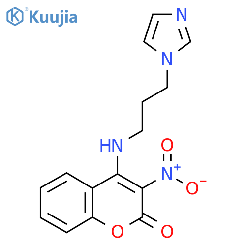 4-{[3-(1H-imidazol-1-yl)propyl]amino}-3-nitro-2H-chromen-2-one structure