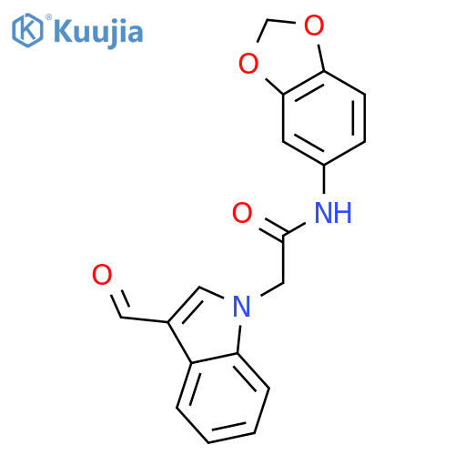 N-Benzo[1,3]dioxol-5-yl-2-(3-formyl-indol-1-yl)-acetamide structure