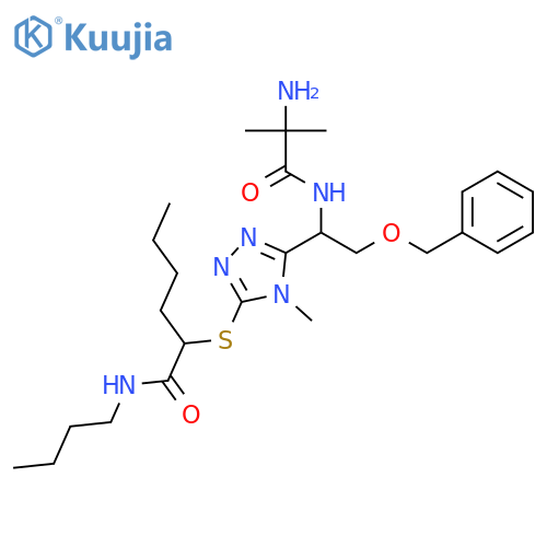 Hexanamide,2-[[5-[(1S)-1-[(2-amino-2-methyl-1-oxopropyl)amino]-2-(phenylmethoxy)ethyl]-4-methyl-4H-1,2,4-triazol-3-yl]thio]-N-butyl- structure