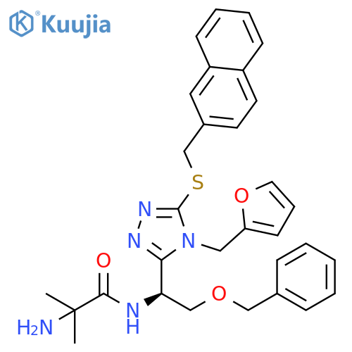 Propanamide,2-amino-N-[(1S)-1-[4-(2-furanylmethyl)-5-[(2-naphthalenylmethyl)thio]-4H-1,2,4-triazol-3-yl]-2-(phenylmethoxy)ethyl]-2-methyl- structure