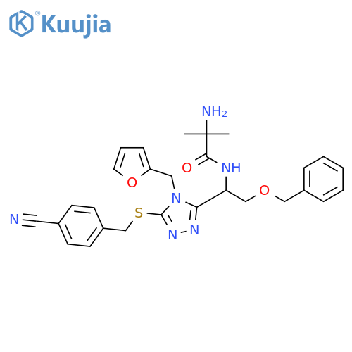 Propanamide,2-amino-N-[(1S)-1-[5-[[(4-cyanophenyl)methyl]thio]-4-(2-furanylmethyl)-4H-1,2,4-triazol-3-yl]-2-(phenylmethoxy)ethyl]-2-methyl- structure
