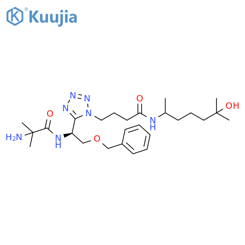 1H-Tetrazole-1-butanamide,5-[(1S)-1-[(2-amino-2-methyl-1-oxopropyl)amino]-2-(phenylmethoxy)ethyl]-N-(5-hydroxy-1,5-dimethylhexyl)- structure