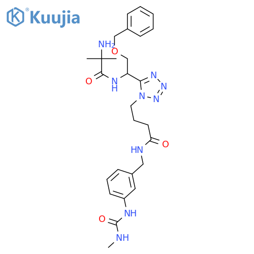 1H-Tetrazole-1-butanamide,5-[(1S)-1-[(2-amino-2-methyl-1-oxopropyl)amino]-2-(phenylmethoxy)ethyl]-N-[[3-[[(methylamino)carbonyl]amino]phenyl]methyl]- structure