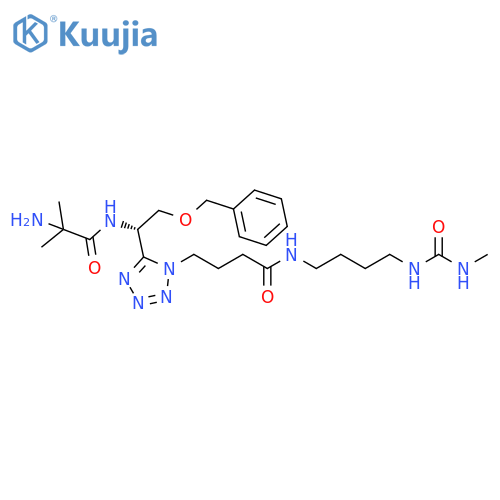 1H-Tetrazole-1-butanamide,5-[(1S)-1-[(2-amino-2-methyl-1-oxopropyl)amino]-2-(phenylmethoxy)ethyl]-N-[4-[[(methylamino)carbonyl]amino]butyl]- structure