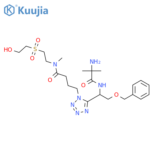 1H-Tetrazole-1-butanamide,5-[(1S)-1-[(2-amino-2-methyl-1-oxopropyl)amino]-2-(phenylmethoxy)ethyl]-N-[2-[(2-hydroxyethyl)sulfonyl]ethyl]-N-methyl- structure
