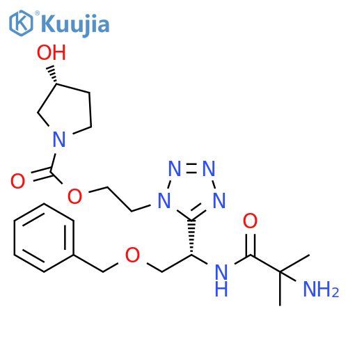 1-Pyrrolidinecarboxylic acid, 3-hydroxy-,2-[5-[(1S)-1-[(2-amino-2-methyl-1-oxopropyl)amino]-2-(phenylmethoxy)ethyl]-1H-tetrazol-1-yl]ethyl ester, (3R)- structure