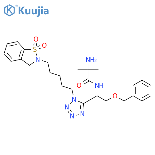 Propanamide,2-amino-N-[(1S)-1-[1-[5-(1,1-dioxido-1,2-benzisothiazol-2(3H)-yl)pentyl]-1H-tetrazol-5-yl]-2-(phenylmethoxy)ethyl]-2-methyl- structure