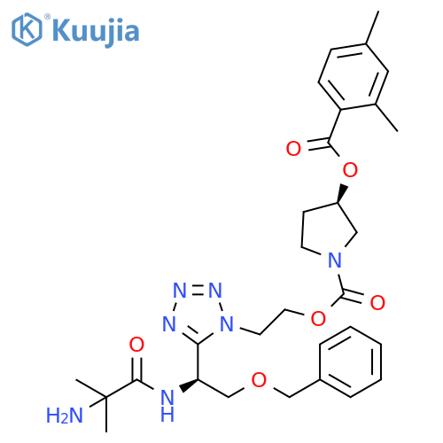 1-Pyrrolidinecarboxylic acid, 3-[(2,4-dimethylbenzoyl)oxy]-,2-[5-[(1S)-1-[(2-amino-2-methyl-1-oxopropyl)amino]-2-(phenylmethoxy)ethyl]-1H-tetrazol-1-yl]ethyl ester, (3R)- structure