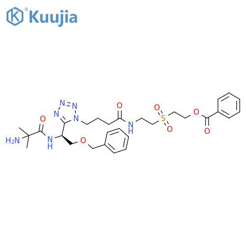 1H-Tetrazole-1-butanamide,5-[(1S)-1-[(2-amino-2-methyl-1-oxopropyl)amino]-2-(phenylmethoxy)ethyl]-N-[2-[[2-(benzoyloxy)ethyl]sulfonyl]ethyl]- structure