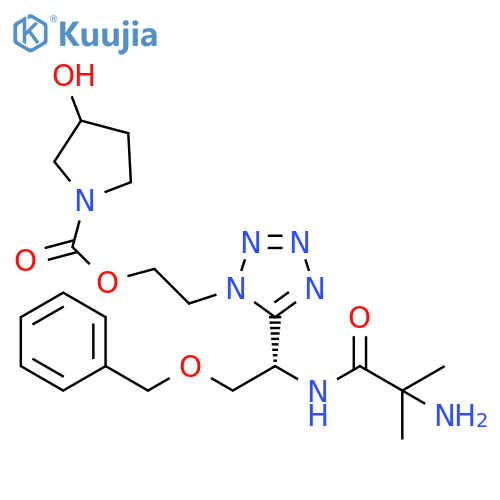 1-Pyrrolidinecarboxylic acid, 3-hydroxy-,2-[5-[(1S)-1-[(2-amino-2-methyl-1-oxopropyl)amino]-2-(phenylmethoxy)ethyl]-1H-tetrazol-1-yl]ethyl ester structure