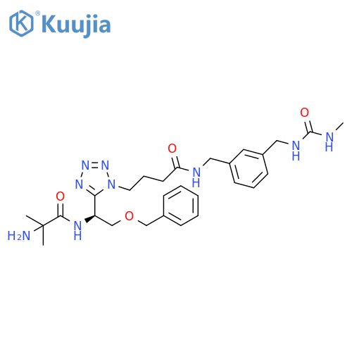 1H-Tetrazole-1-butanamide,5-[(1S)-1-[(2-amino-2-methyl-1-oxopropyl)amino]-2-(phenylmethoxy)ethyl]-N-[[3-[[[(methylamino)carbonyl]amino]methyl]phenyl]methyl]- structure