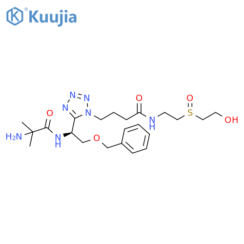 1H-Tetrazole-1-butanamide,5-[(1S)-1-[(2-amino-2-methyl-1-oxopropyl)amino]-2-(phenylmethoxy)ethyl]-N-[2-[(2-hydroxyethyl)sulfinyl]ethyl]- structure