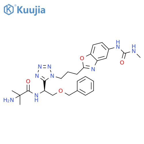 Propanamide,2-amino-2-methyl-N-[(1S)-1-[1-[3-[5-[[(methylamino)carbonyl]amino]-2-benzoxazolyl]propyl]-1H-tetrazol-5-yl]-2-(phenylmethoxy)ethyl]- structure