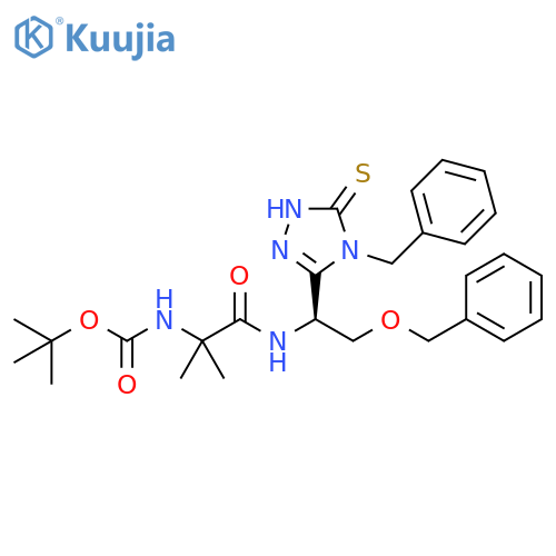 Carbamic acid,[2-[[(1S)-1-[4,5-dihydro-4-(phenylmethyl)-5-thioxo-1H-1,2,4-triazol-3-yl]-2-(phenylmethoxy)ethyl]amino]-1,1-dimethyl-2-oxoethyl]-,1,1-dimethylethyl ester structure